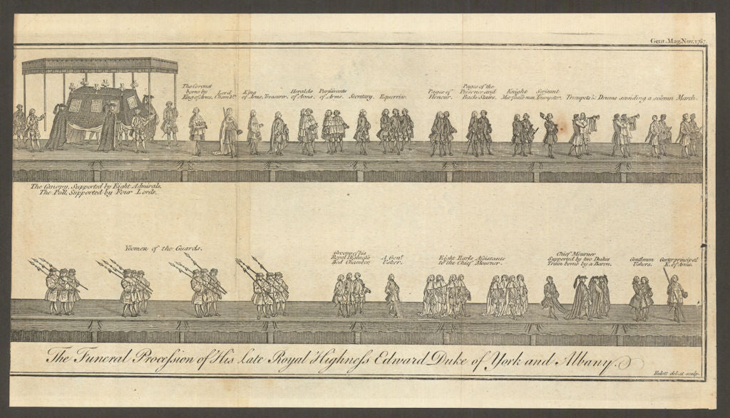 Funeral Procession of HRH Edward Duke of York & Albany. Nov 3rd 1767 old print